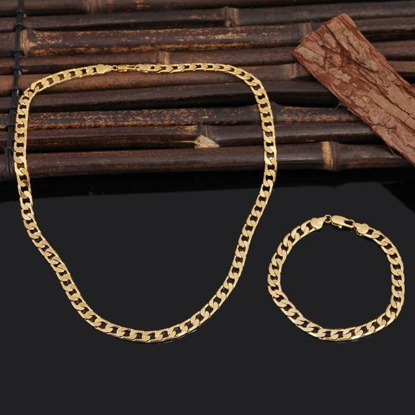 18K Gold 7MM Bango Chain and Bracelet Bundle