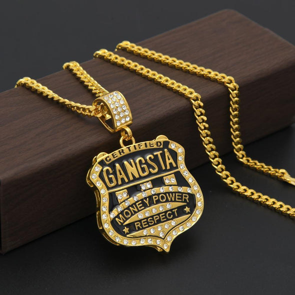 18K Gold Gangsta Badge Necklace