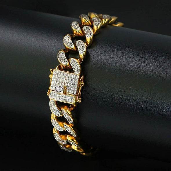 18K Gold 14MM Iced Cuban Bracelet