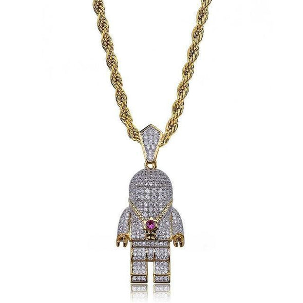 18K Gold Iced Astronaut Necklace