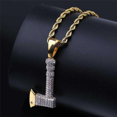 18K Gold Iced Axe Necklace