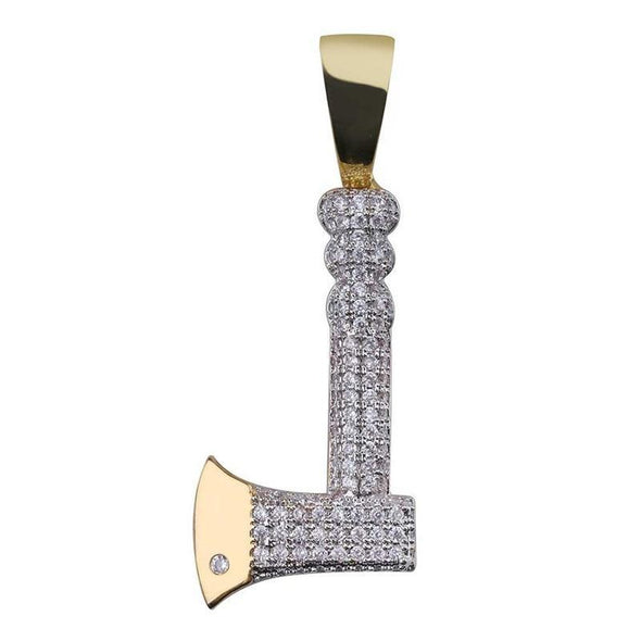 18K Gold Iced Axe Necklace