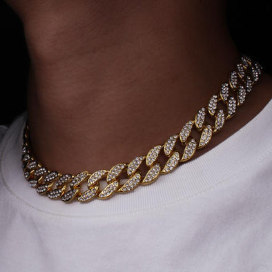 18K Gold 15MM Diamond Cuban Link Choker