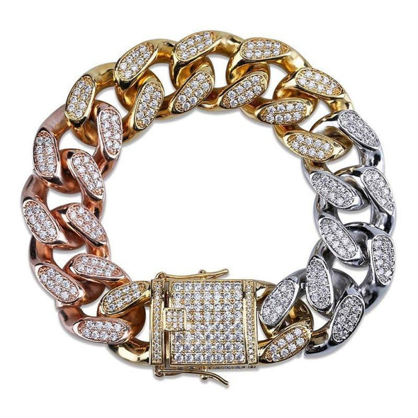 18K Gold Diamond Rainbow Cuban Bracelet