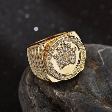 18K Gold Iced Crown Ring