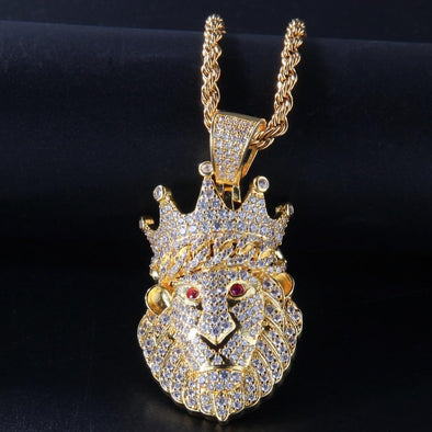 18K Gold Crowned Lion Necklace