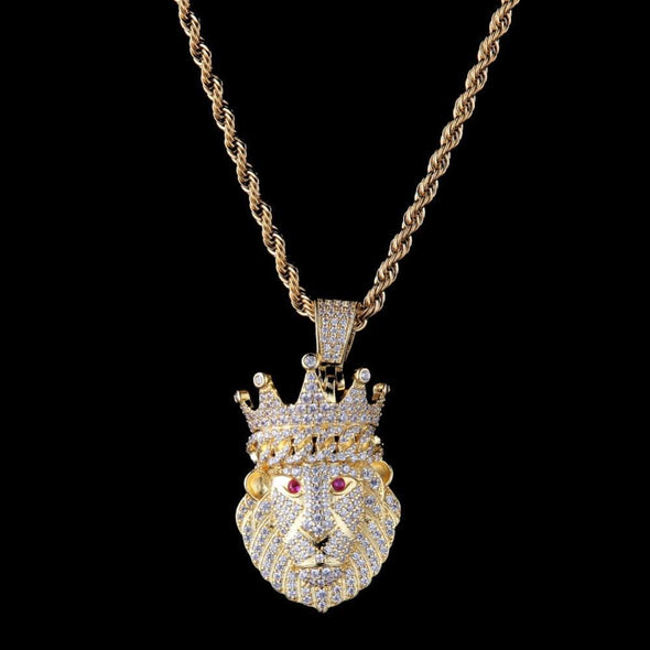 18K Gold Crowned Lion Necklace