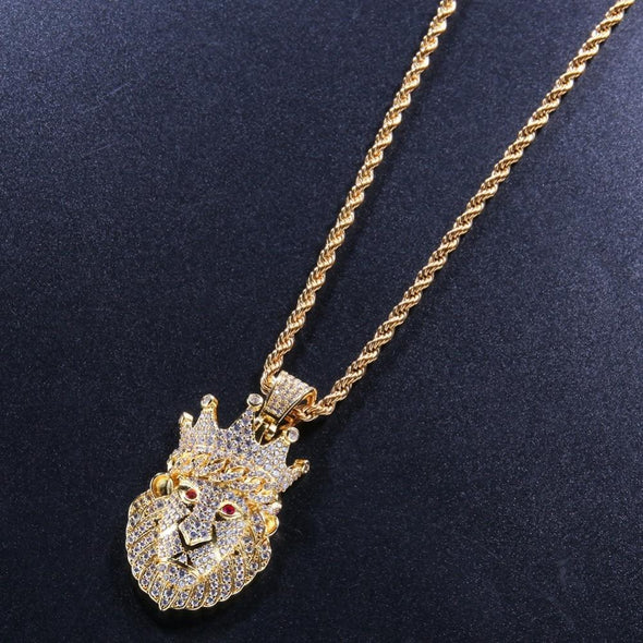 18K Gold Crowned Lion Necklace